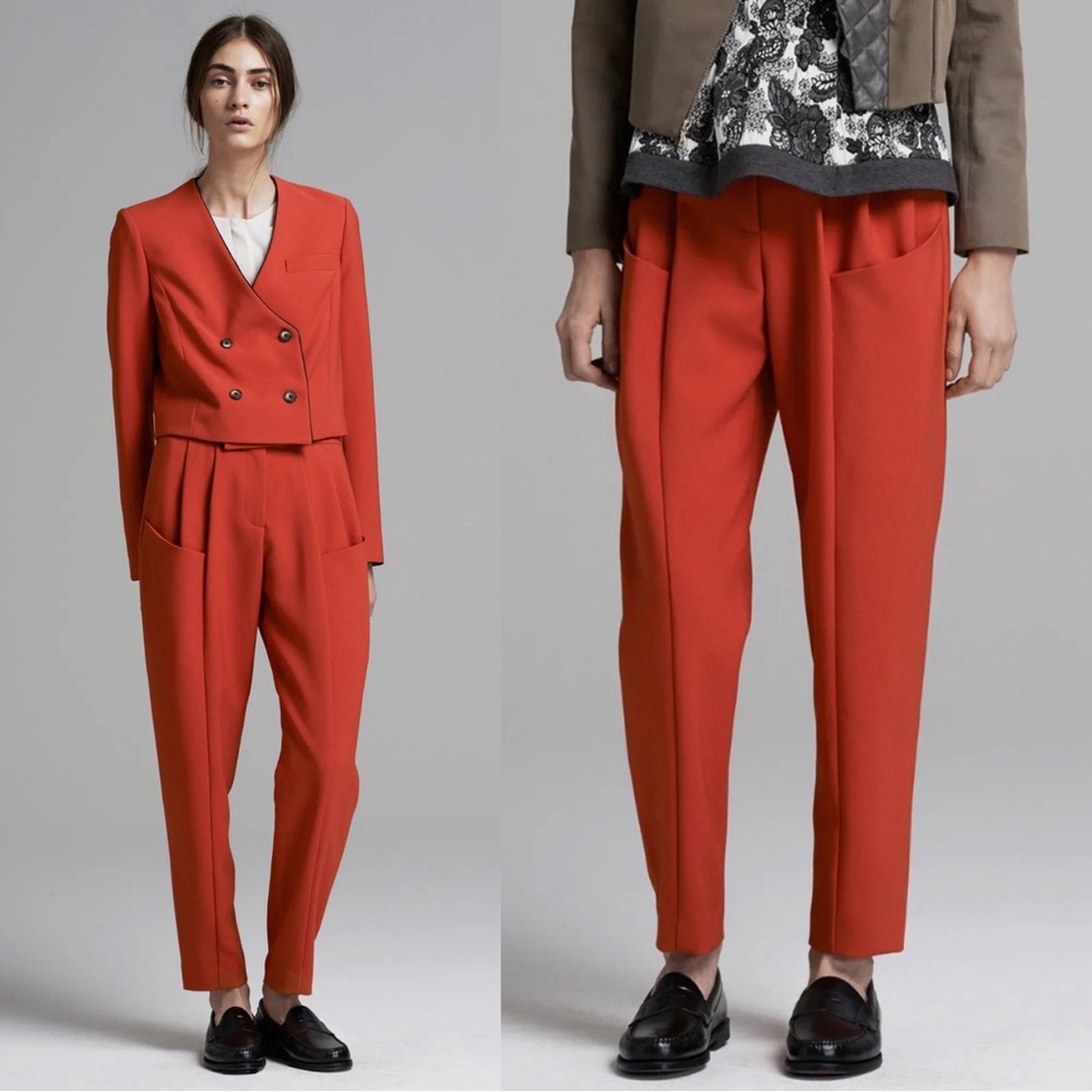 Thakoon Addition Pleated High Waist Tailored Trouser Tomato Red